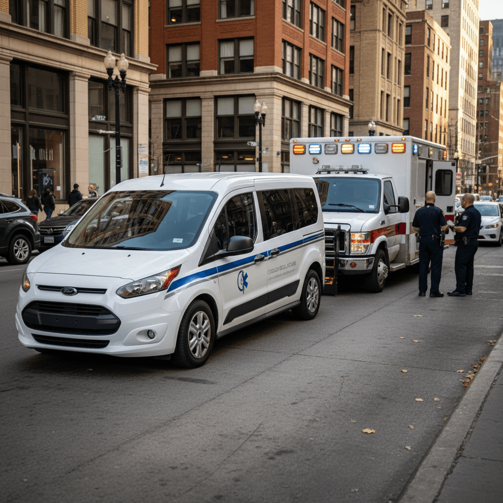 Annual cost comparison chart for dialysis transportation in Chicago showing ambulatory, wheelchair, and stretcher costs across 156 trips per year